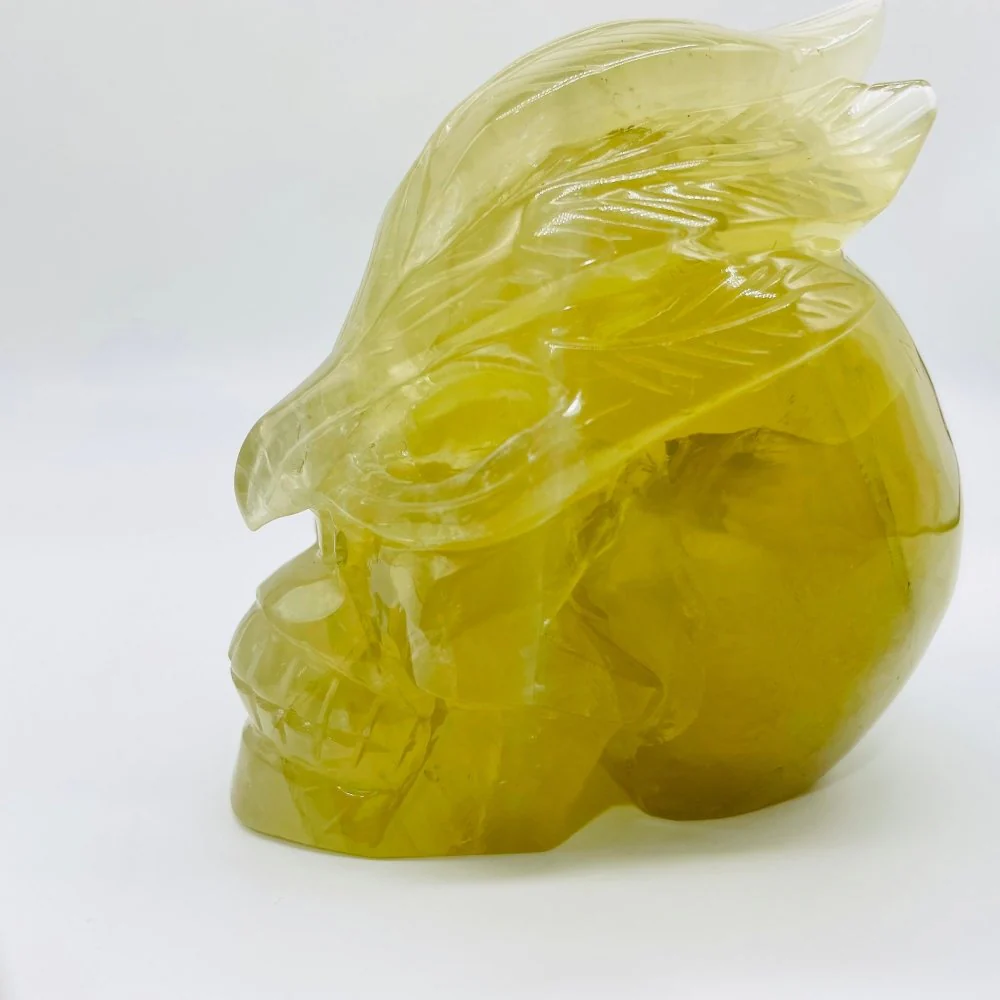 Unique Citrine Feather Mask Skull Carving - Image 2