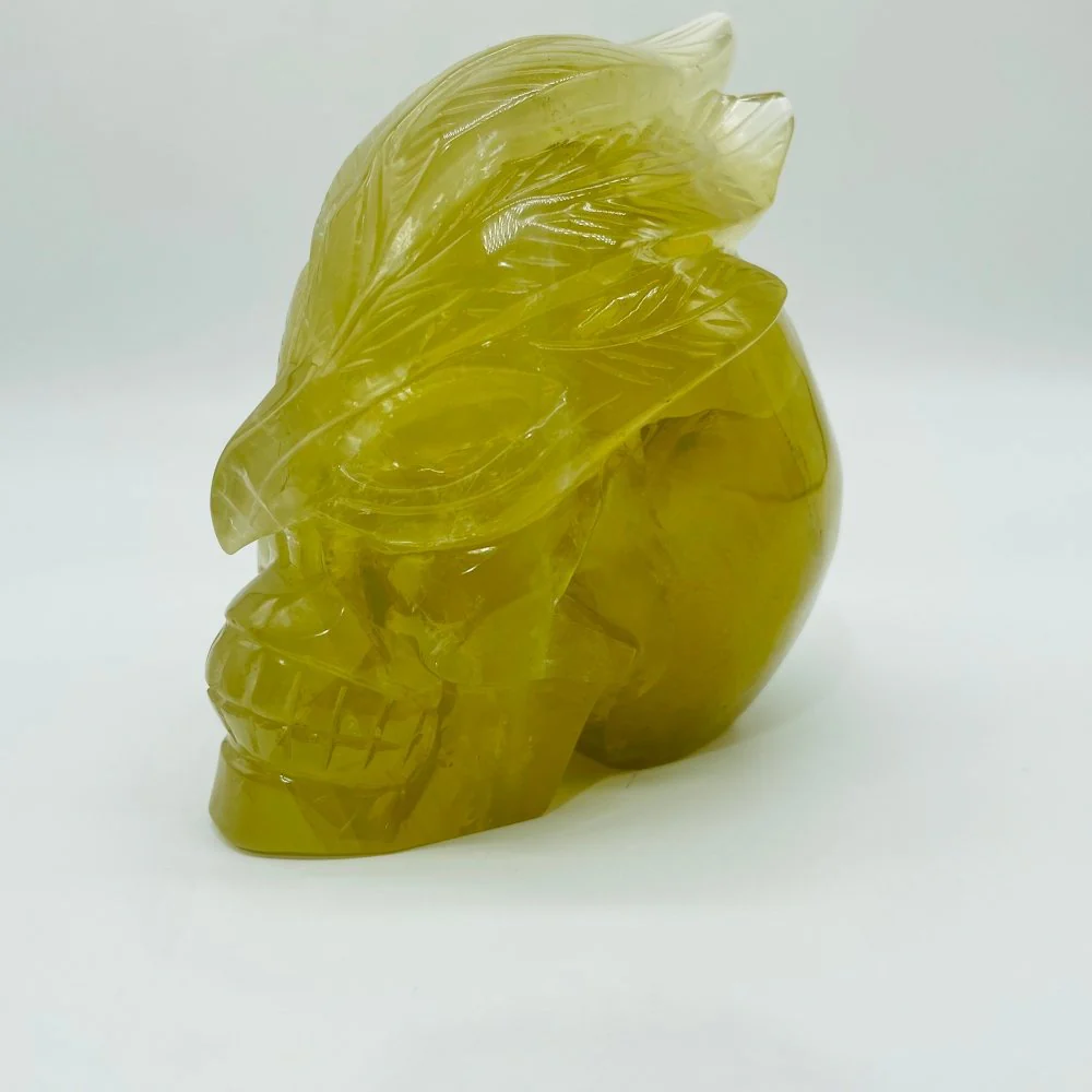 Unique Citrine Feather Mask Skull Carving - Image 3