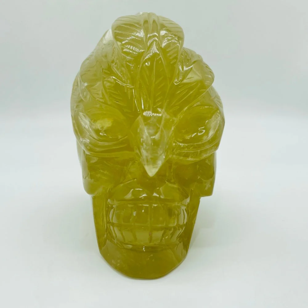 Unique Citrine Feather Mask Skull Carving - Image 4