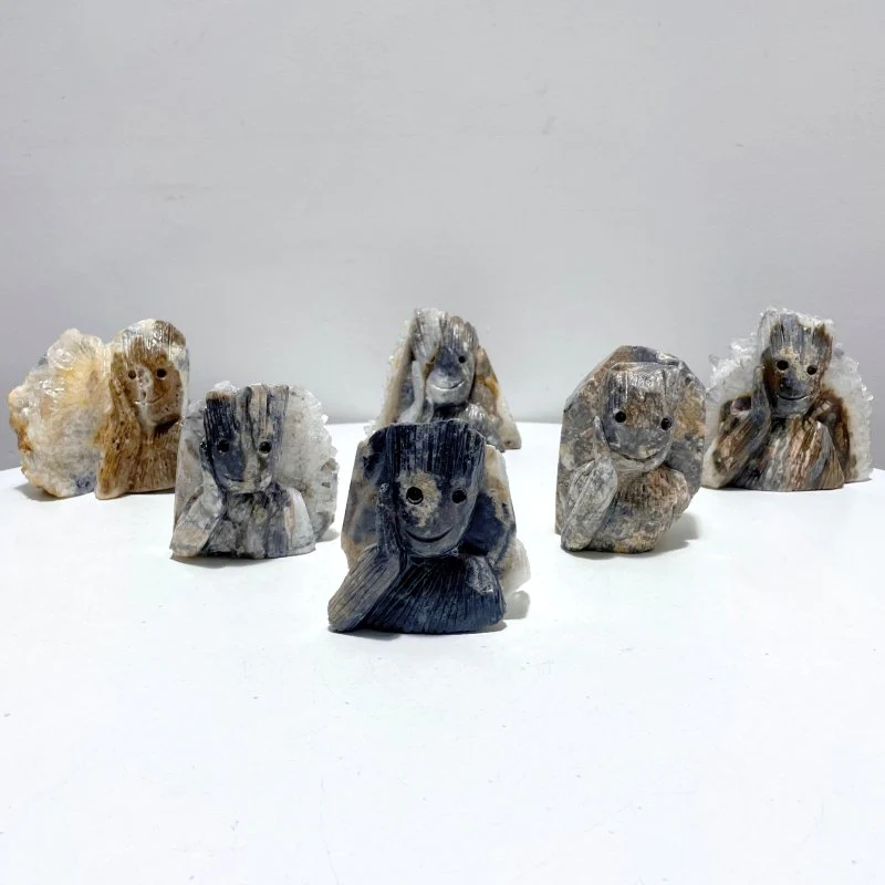 6 Pieces Clear Quartz Cluster Groot Carving