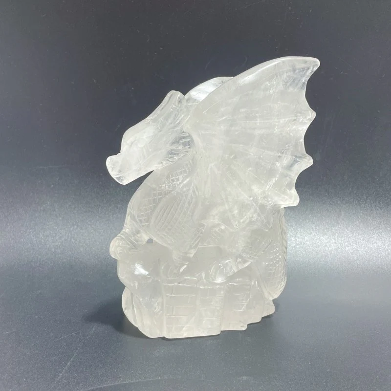 Unique Clear Quartz Flying Dragon Castle Carving #1 - Image 2
