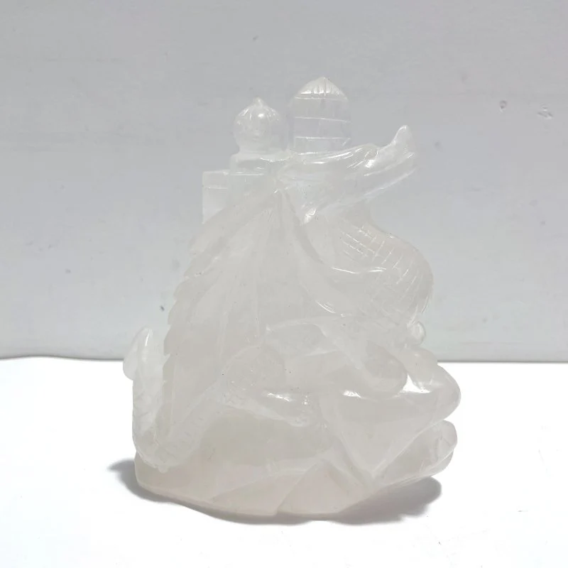 Unique Clear Quartz Flying Dragon Castle Carving
