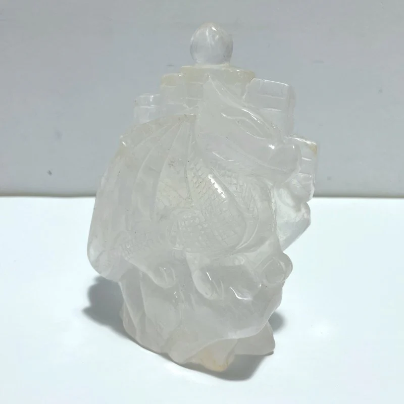 Unique Clear Quartz Flying Dragon Castle Carving - Image 2