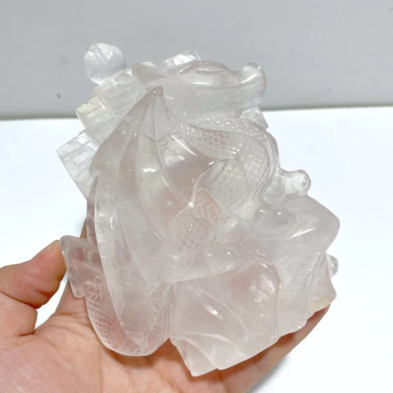 Unique Clear Quartz Flying Dragon Castle Carving - Image 4