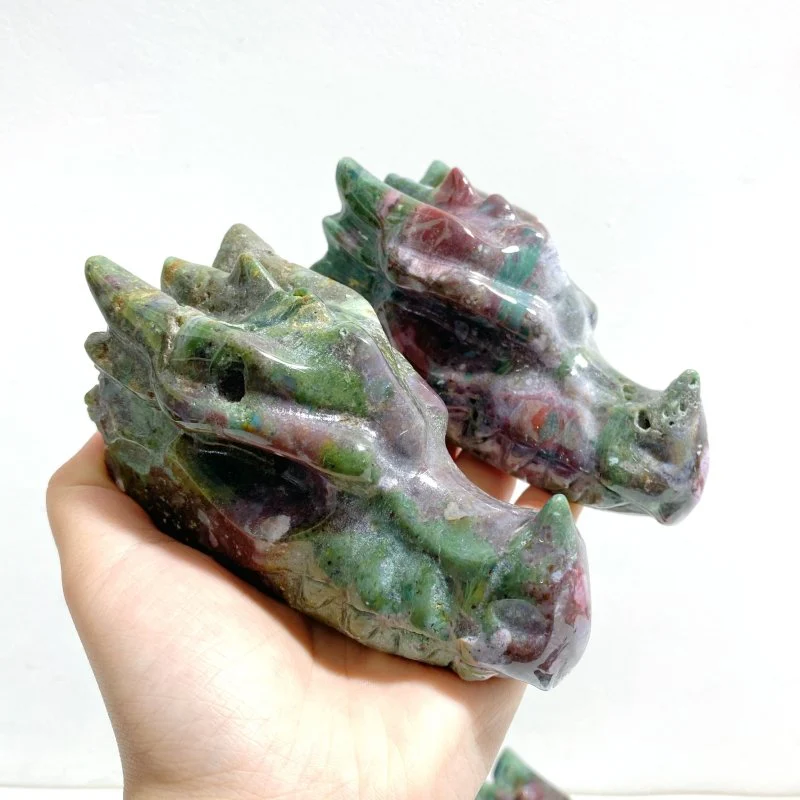 6 Pieces Ocean Jasper Dragon Head Carving - Image 6