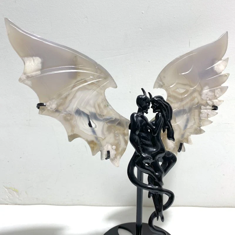 Unique Agate Demon And Angel Wing Carving With Stand - Image 2