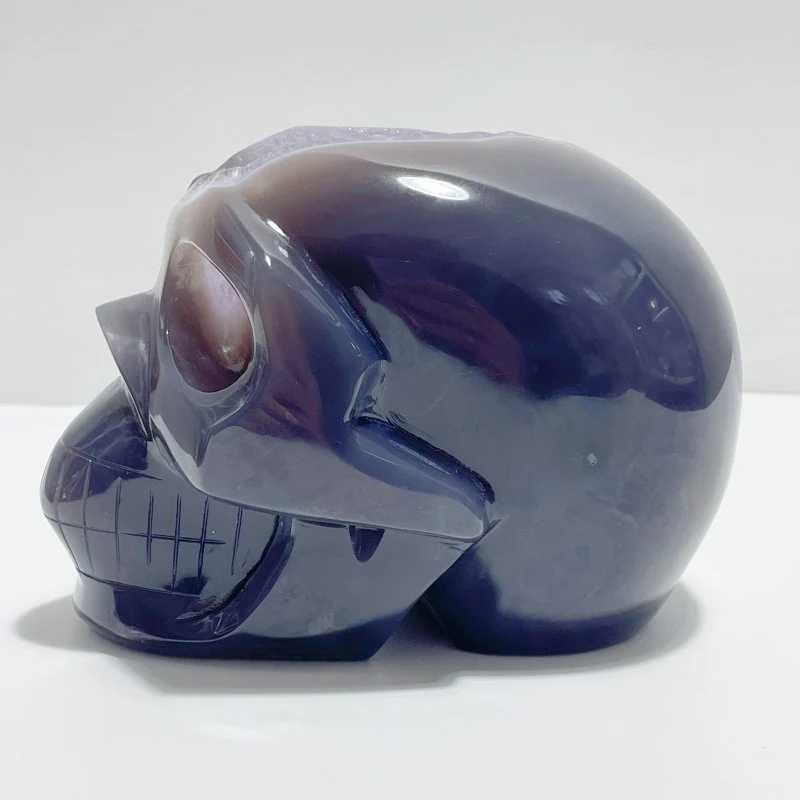 Unique Druzy Geode Amethyst Mixed Agate Large Skull Carving - Image 7