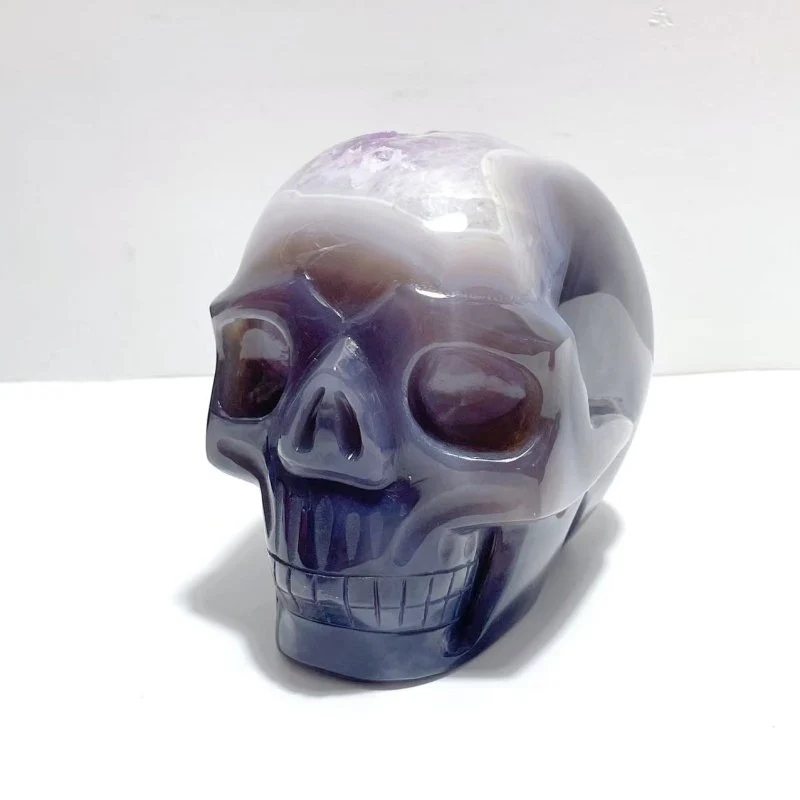 2 Pieces Druzy Geode Amethyst Mixed Agate Large Skull Carving - Image 2