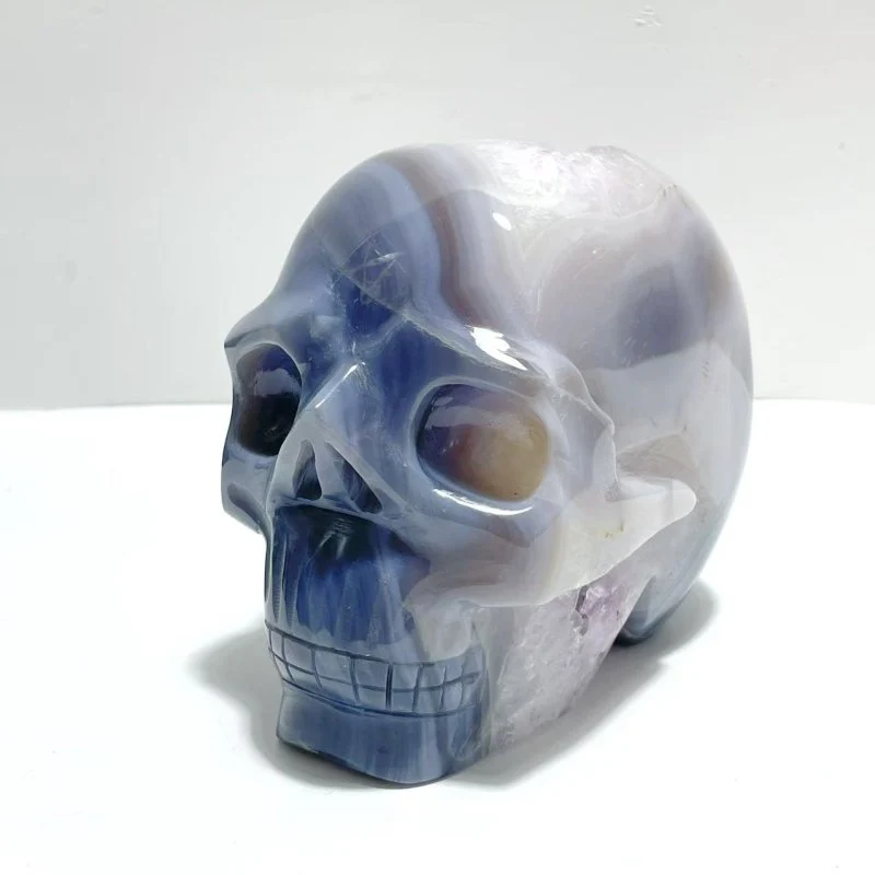 2 Pieces Druzy Geode Amethyst Mixed Agate Large Skull Carving - Image 3