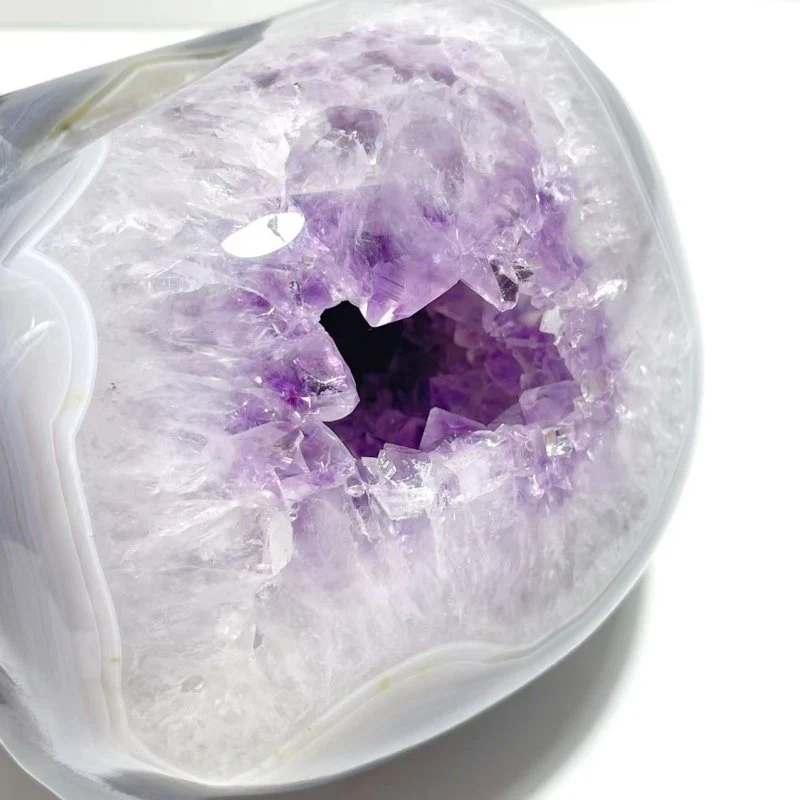 2 Pieces Druzy Geode Amethyst Mixed Agate Large Skull Carving - Image 6
