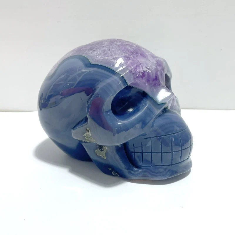 Unique Druzy Geode Amethyst Mixed Agate Skull Carving
