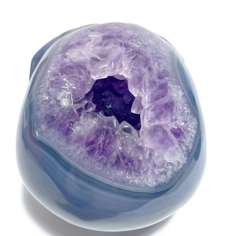 Unique Druzy Geode Amethyst Mixed Agate Skull Carving - Image 4