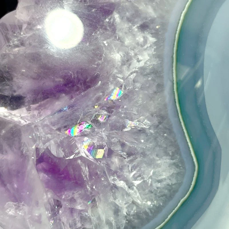Unique Druzy Geode Amethyst Mixed Agate Skull Carving - Image 6