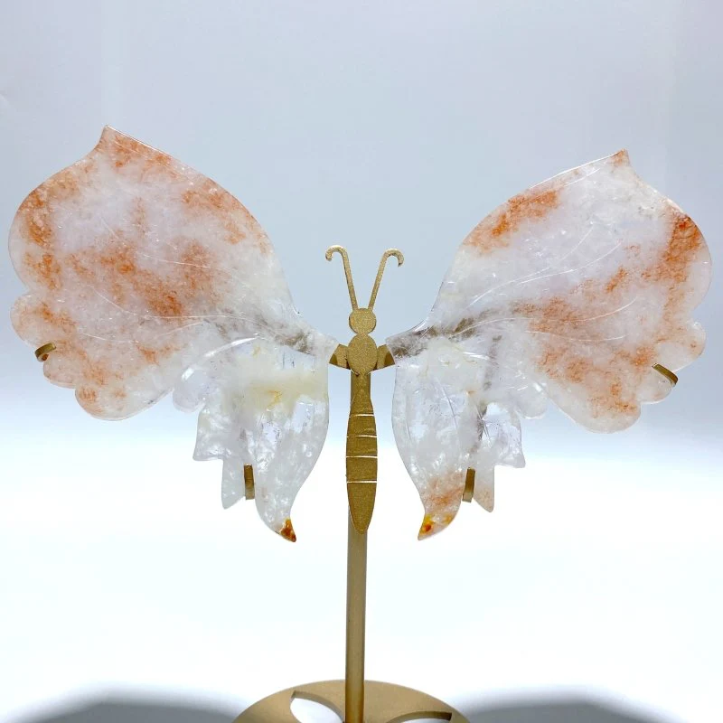 Unique Fire Quartz Butterfly Wing Carving With Stand - Image 2
