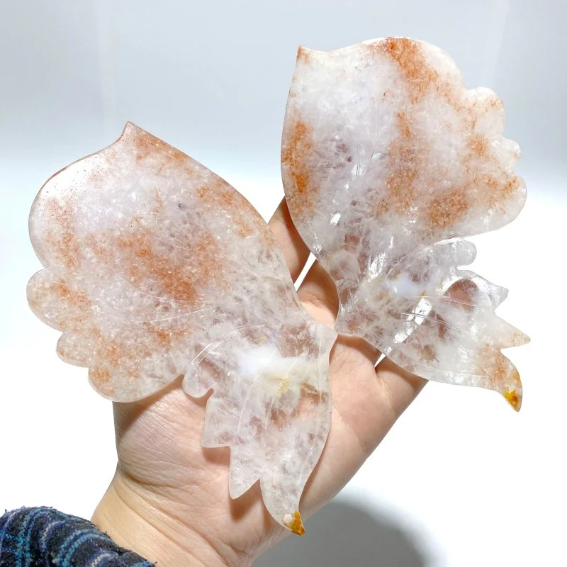 Unique Fire Quartz Butterfly Wing Carving With Stand - Image 5
