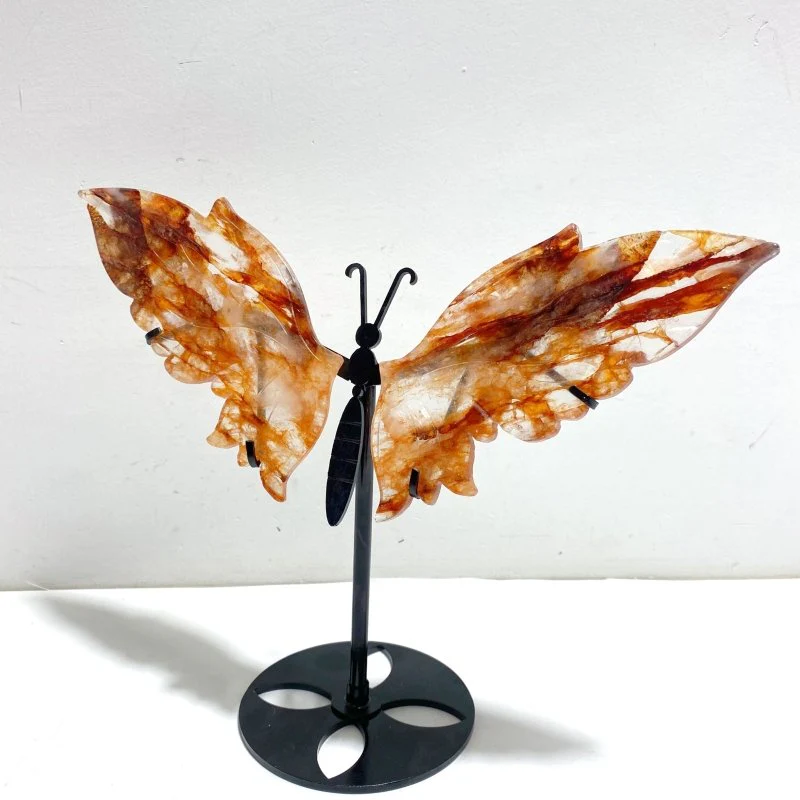 Unique Fire Quartz Butterfly Wing Carving With Stand - Image 2
