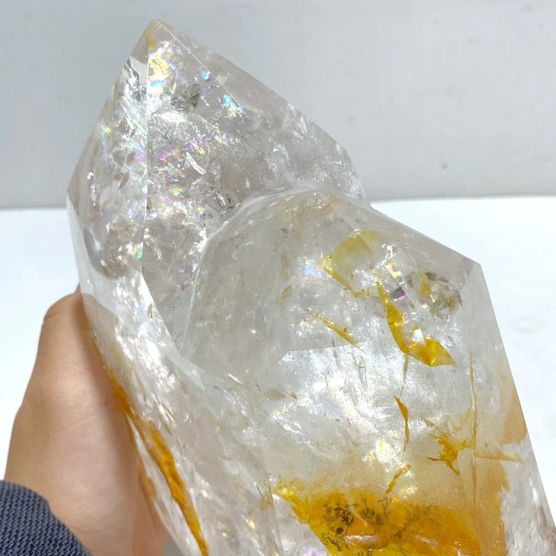 Unique Fire Quartz Dentritic Quartz Double Point With Rainbow With Stand - Image 7