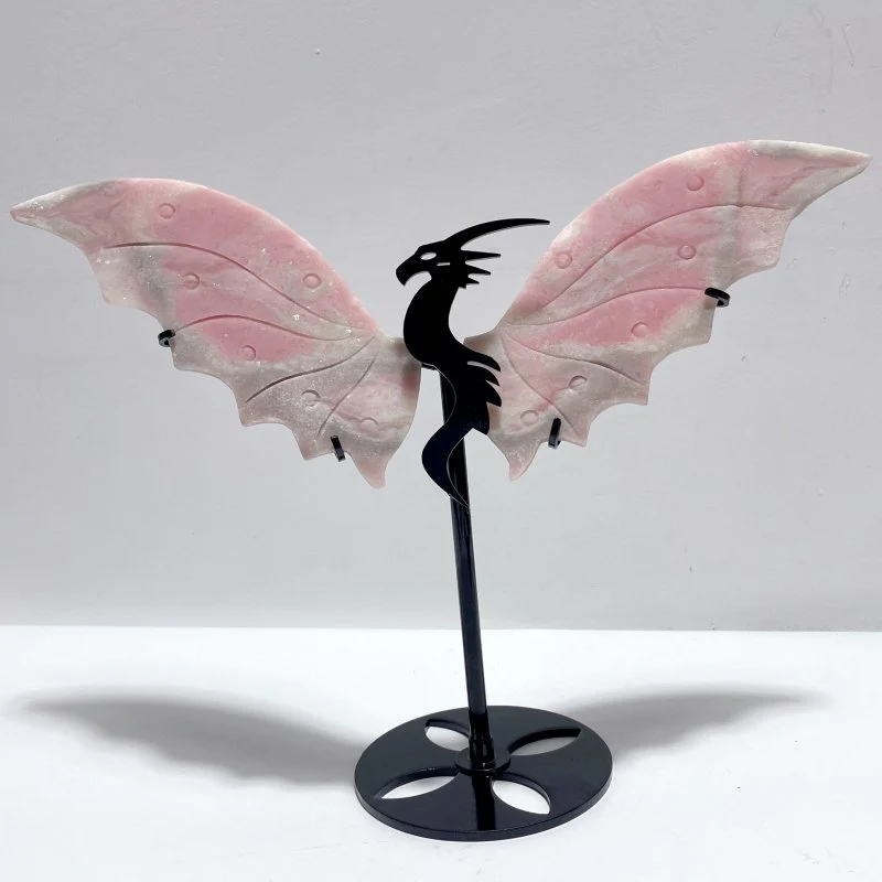 Unique Pink Opal Flying Dragon Wing With Stand - Image 2