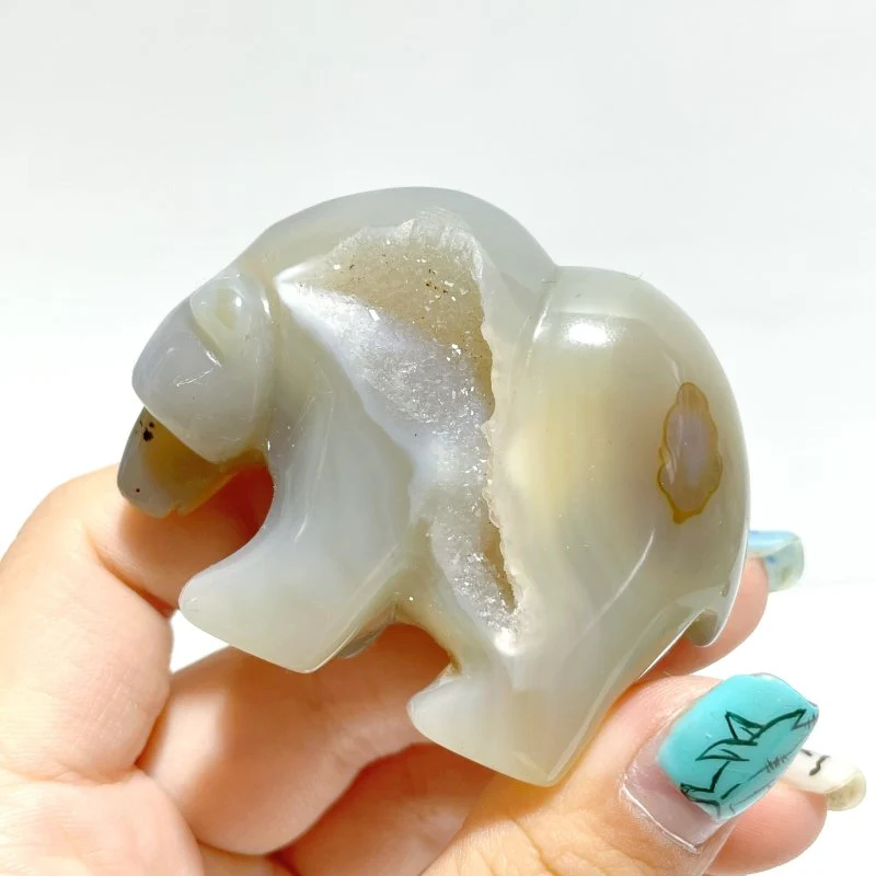 12 Pieces Geode Druzy Agate Bear Carving - Image 5