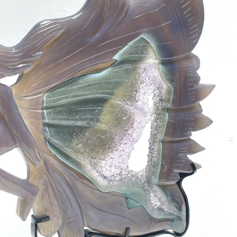 Unique Geode Druzy Agate Butterfly Fairy Carving With Stand - Image 2