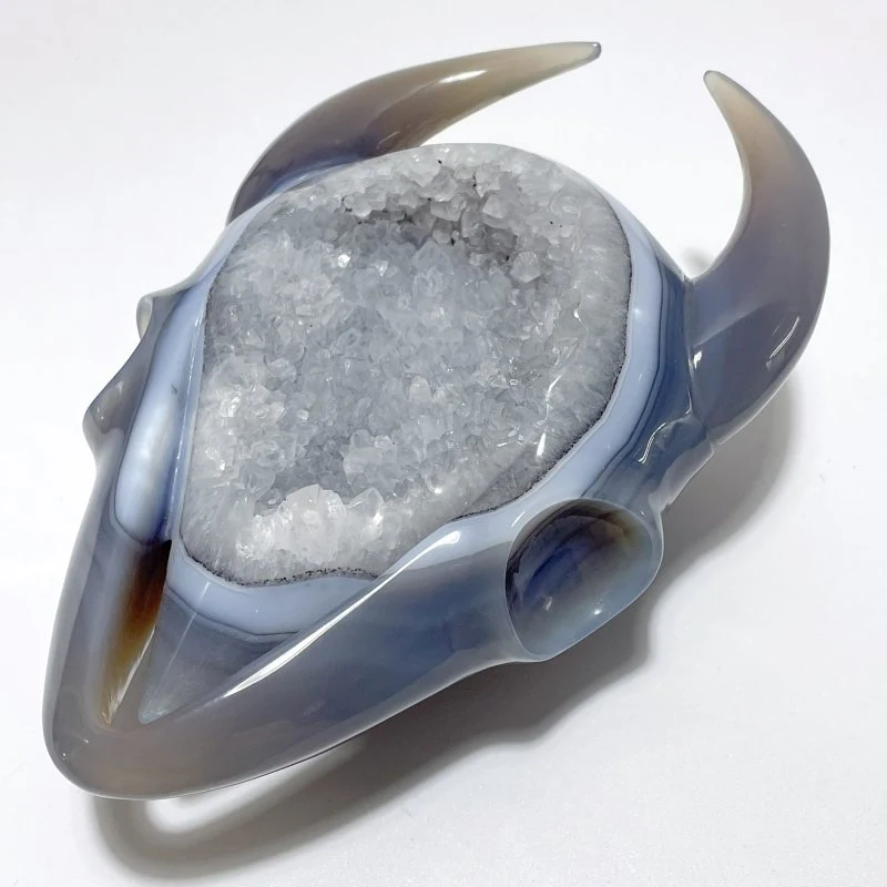 Unique Large Geode Druzy Agate Demon Sheep Head Carving - Image 2