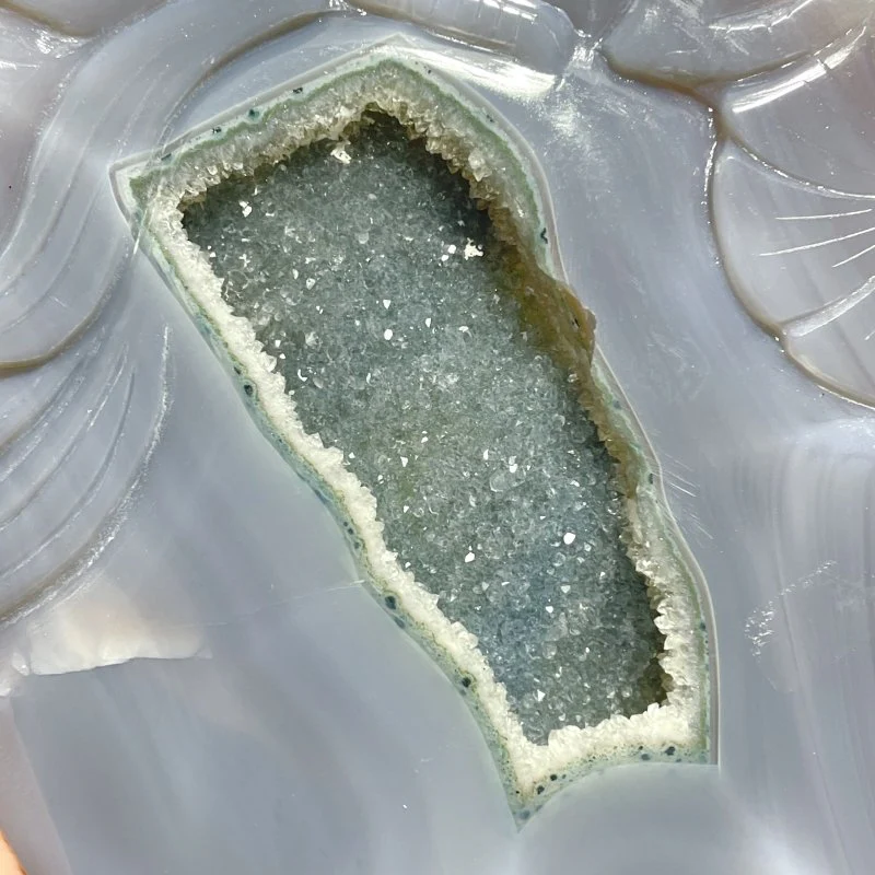Unique Geode Druzy Agate Nine-tailed Fox Carving With Stand - Image 3