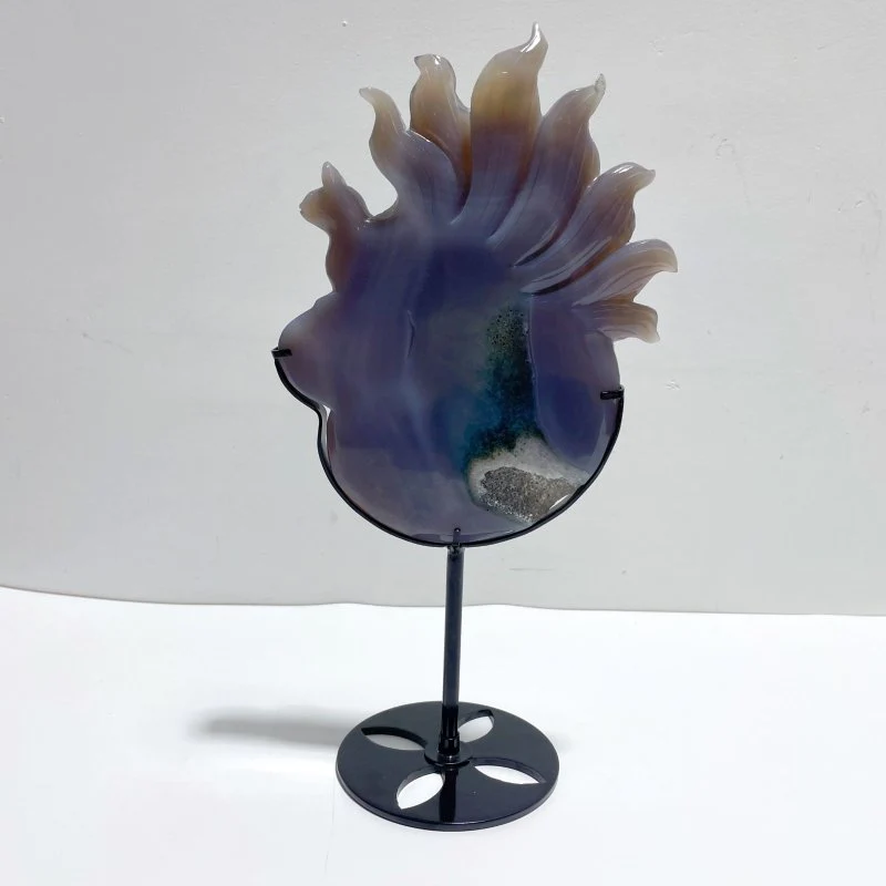 Unique Geode Druzy Agate Nine-tailed Fox Carving With Stand - Image 4