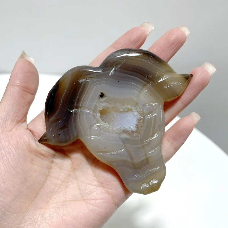 3 Pieces Unique Geode Druzy Agate Ox Head Crystal Carving With Stand - Image 5