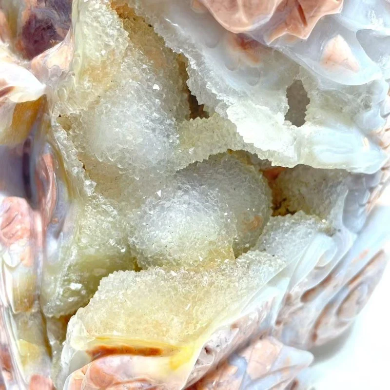 Unique Geode Druzy Pink Agate Chinese Dragon&Phoenix Carving - Image 3