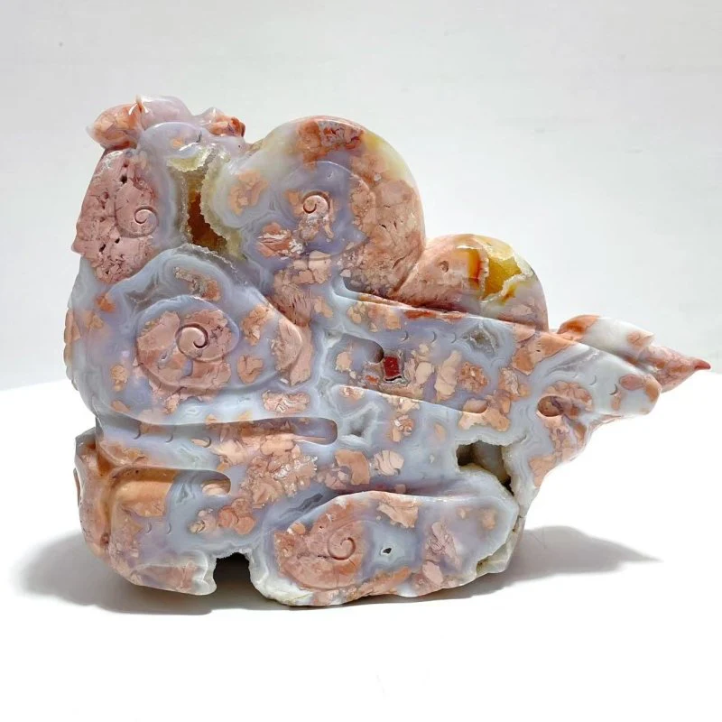 Unique Geode Druzy Pink Agate Chinese Dragon&Phoenix Carving - Image 4