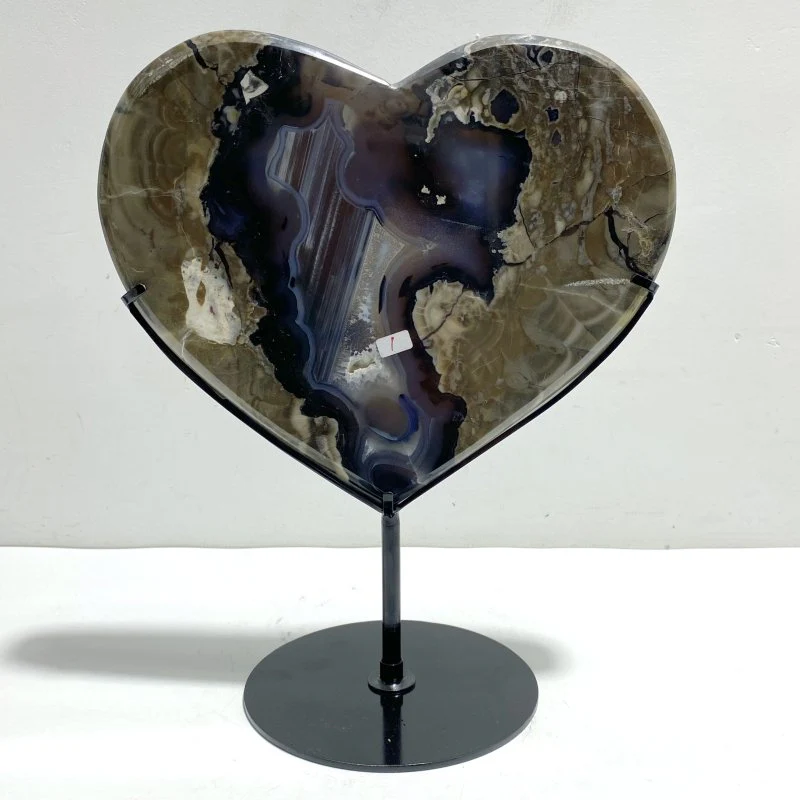 Unique Geode Druzy Volcano Agate Heart Carving With Stand(UV-Reactive) #4 - Image 3