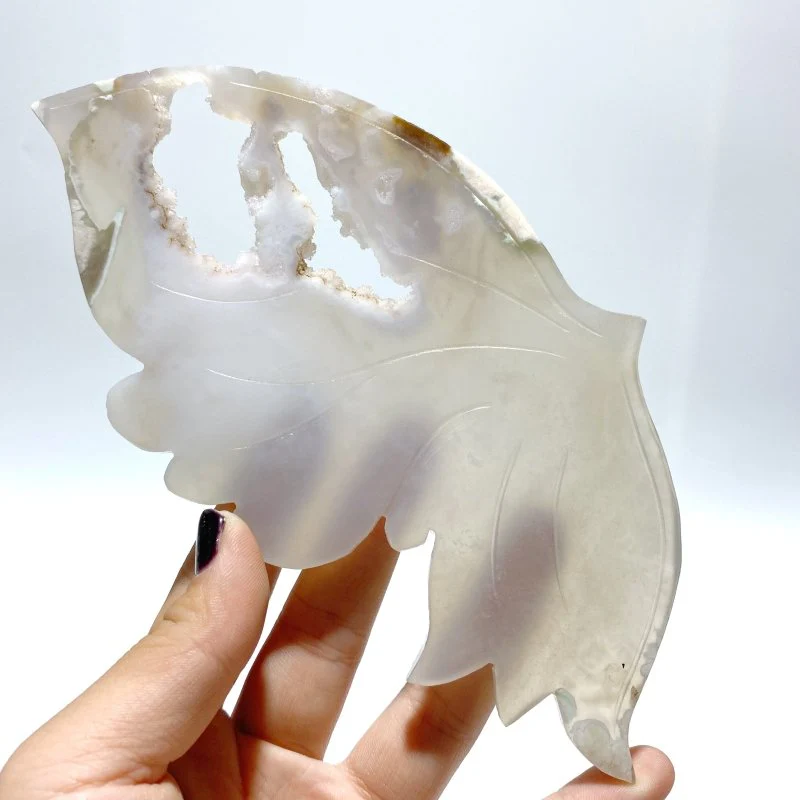 Unique Geode Sakura Flower Agate Butterfly Wing Carving With Stand - Image 5