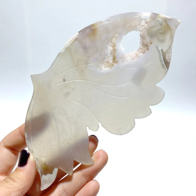 Unique Geode Sakura Flower Agate Butterfly Wing Carving With Stand - Image 6