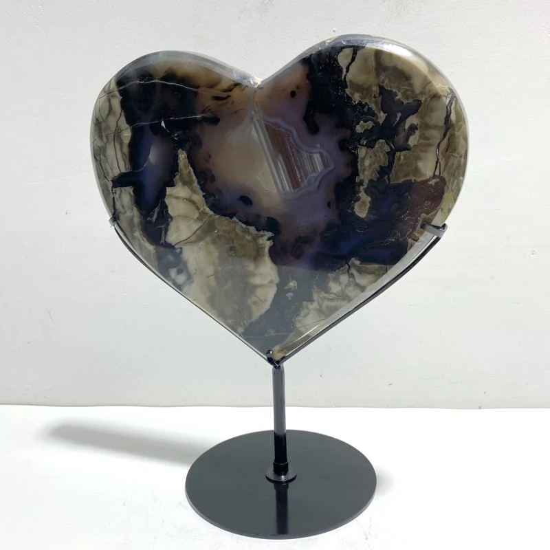 Unique Geode Volcano Agate Heart Carving With Stand(UV-Reactive) #2 - Image 5