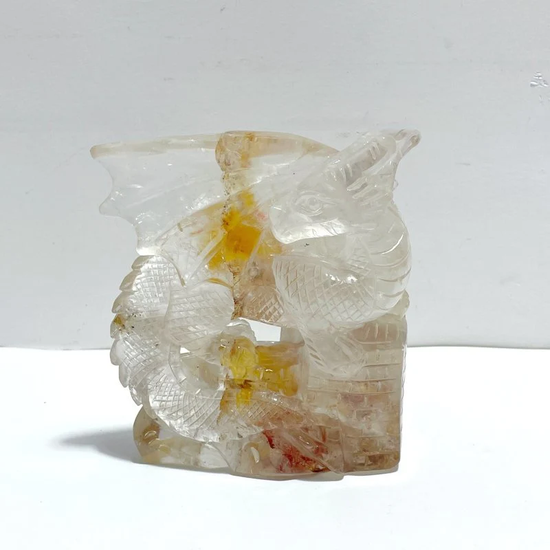 Unique Golden Fire Quartz Hematoid Quartz Flying Dragon Castle Carving
