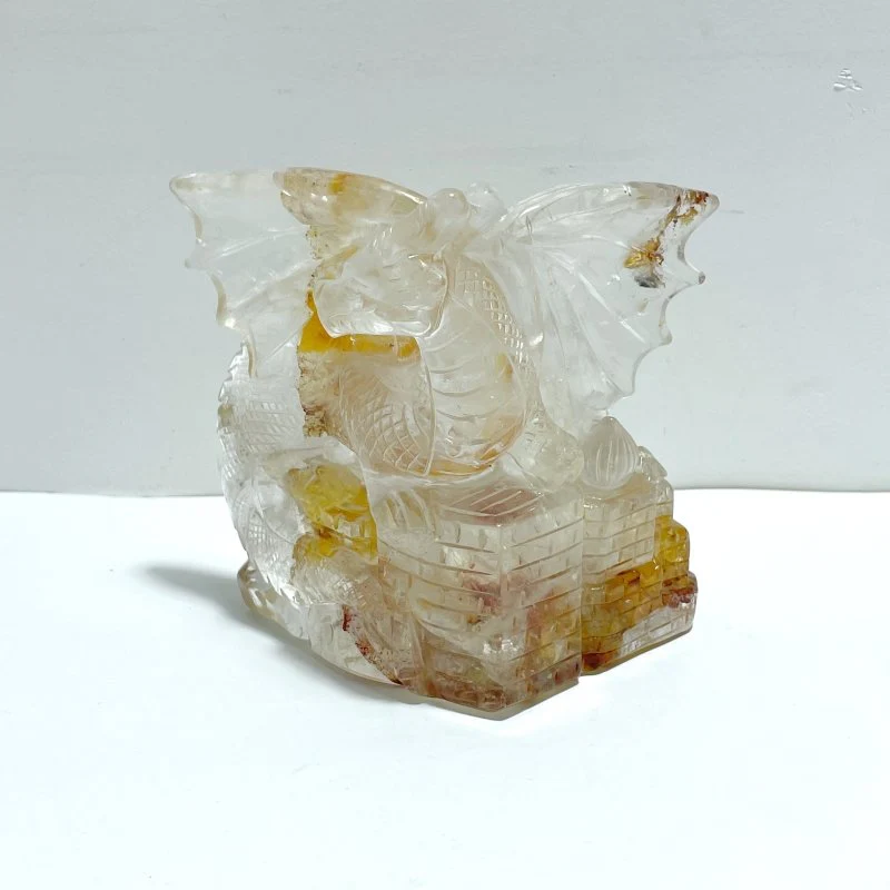 Unique Golden Fire Quartz Hematoid Quartz Flying Dragon Castle Carving - Image 2