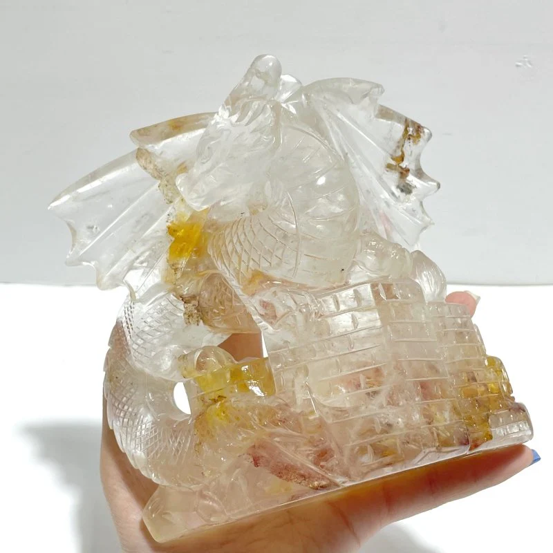 Unique Golden Fire Quartz Hematoid Quartz Flying Dragon Castle Carving - Image 5