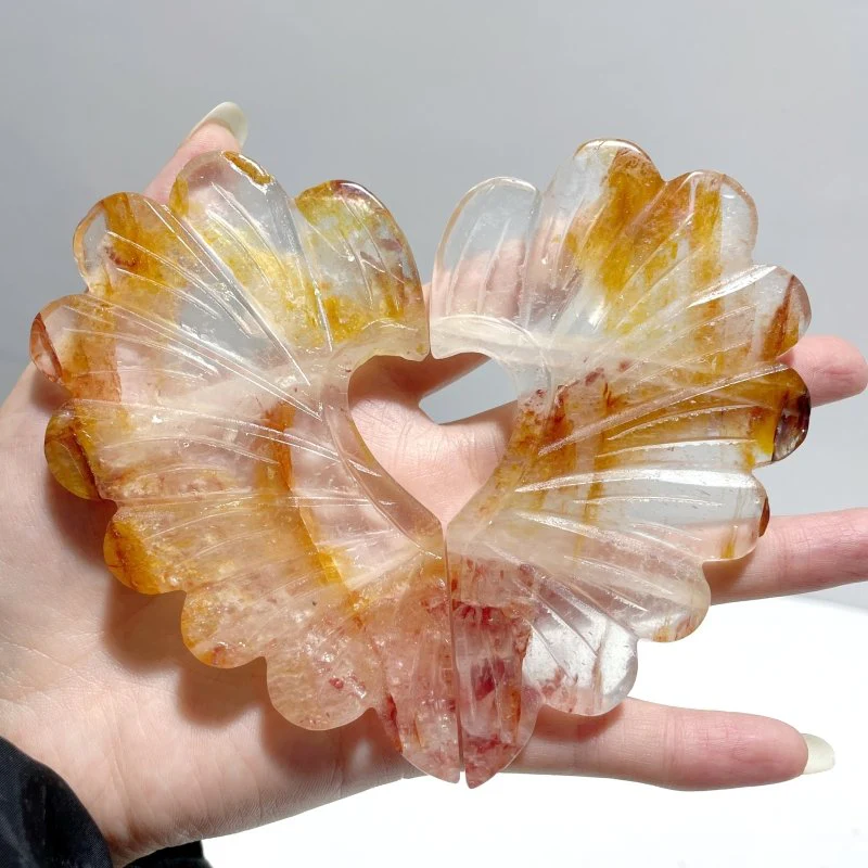 3 Pieces Unique Golden Hematoid Quartz Heart Wing Carving With Stand - Image 2