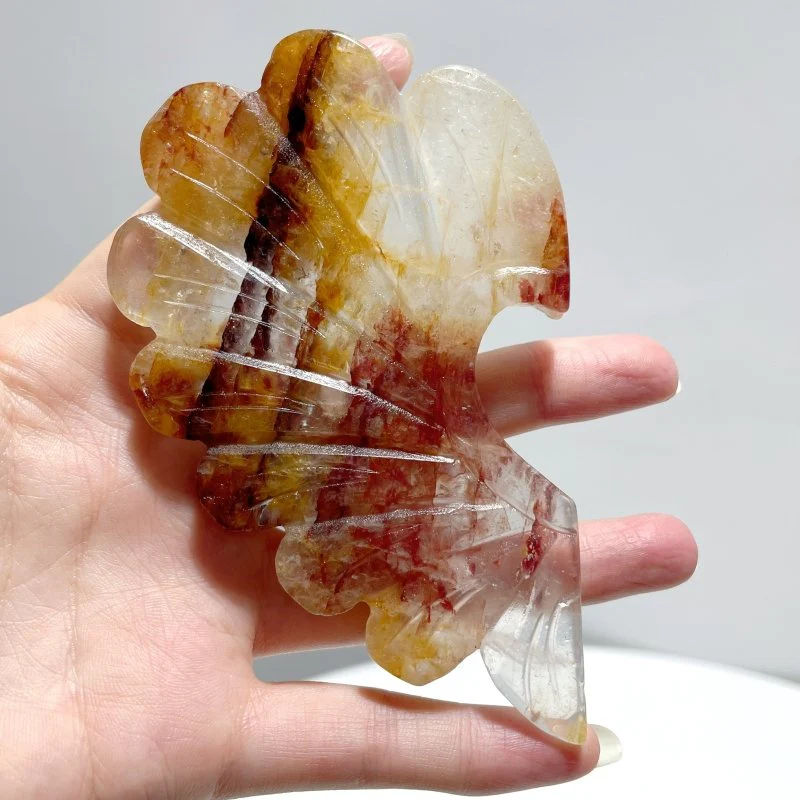 3 Pieces Unique Golden Hematoid Quartz Heart Wing Carving With Stand - Image 4