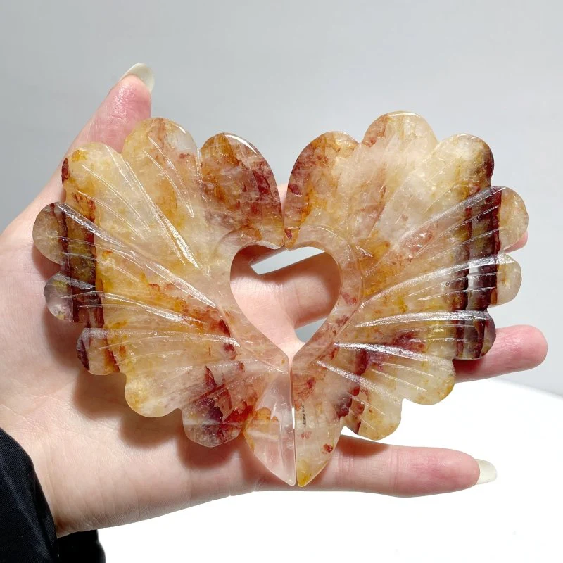 3 Pieces Unique Golden Hematoid Quartz Heart Wing Carving With Stand - Image 5