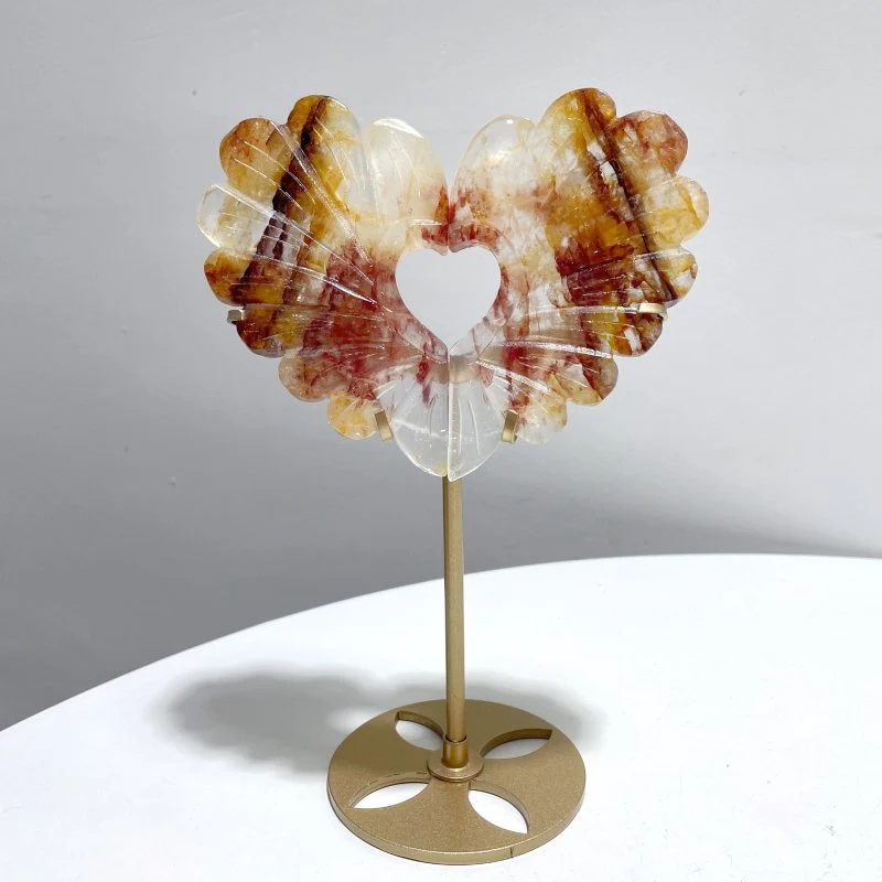 3 Pieces Unique Golden Hematoid Quartz Heart Wing Carving With Stand - Image 6