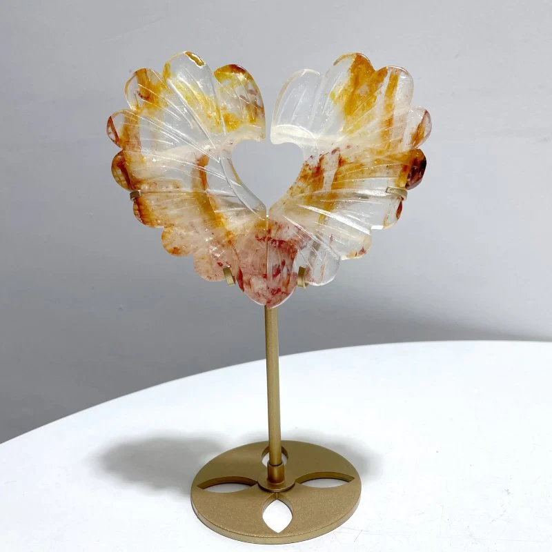 3 Pieces Unique Golden Hematoid Quartz Heart Wing Carving With Stand - Image 7