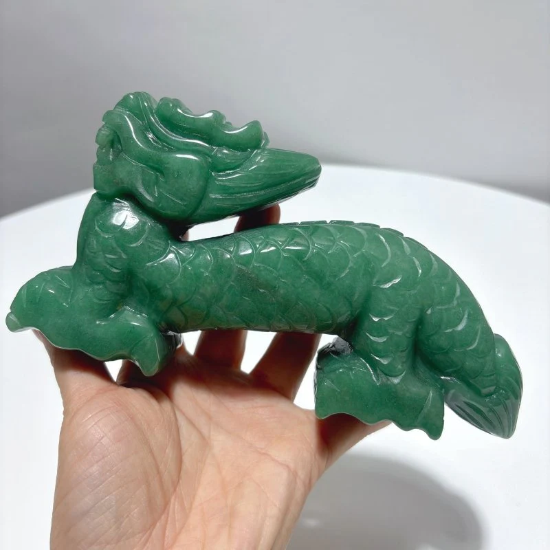Unique Green Aventurine Chinese Dragon Carving - Image 4