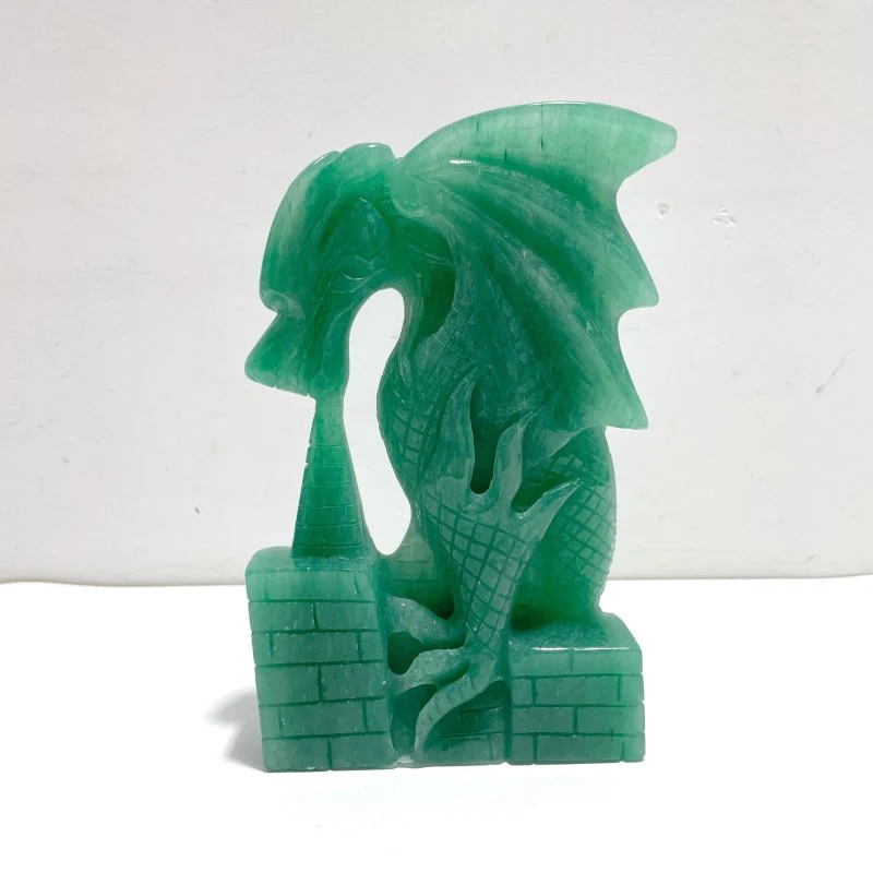 Unique Green Aventurine Flying Dragon Castle Carving #1