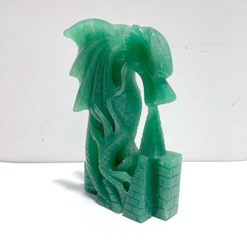 Unique Green Aventurine Flying Dragon Castle Carving #1 - Image 2