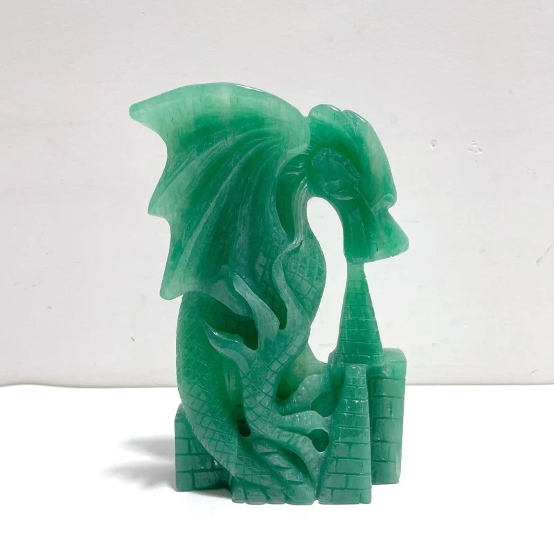 Unique Green Aventurine Flying Dragon Castle Carving #1 - Image 3