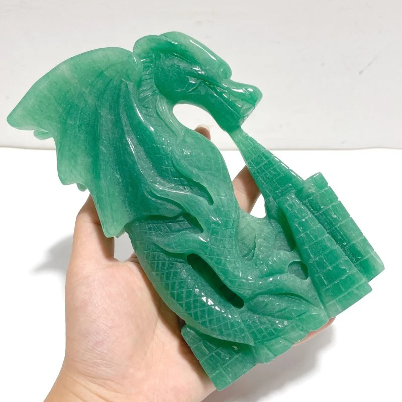 Unique Green Aventurine Flying Dragon Castle Carving #1 - Image 4