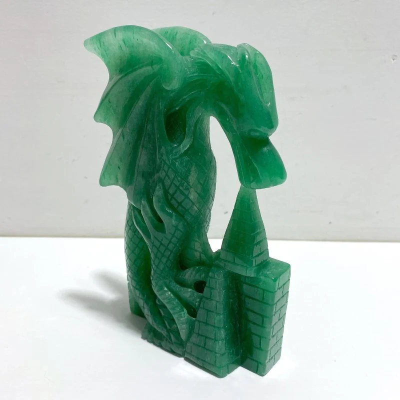 Unique Green Aventurine Flying Dragon Castle Carving #3 - Image 2