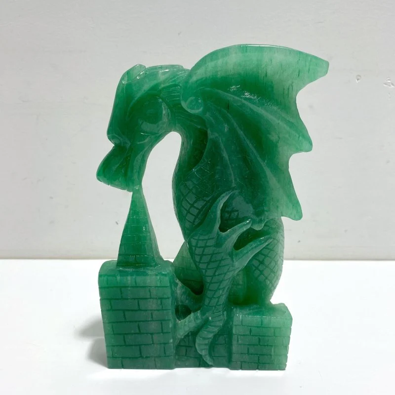 Unique Green Aventurine Flying Dragon Castle Carving #3 - Image 3