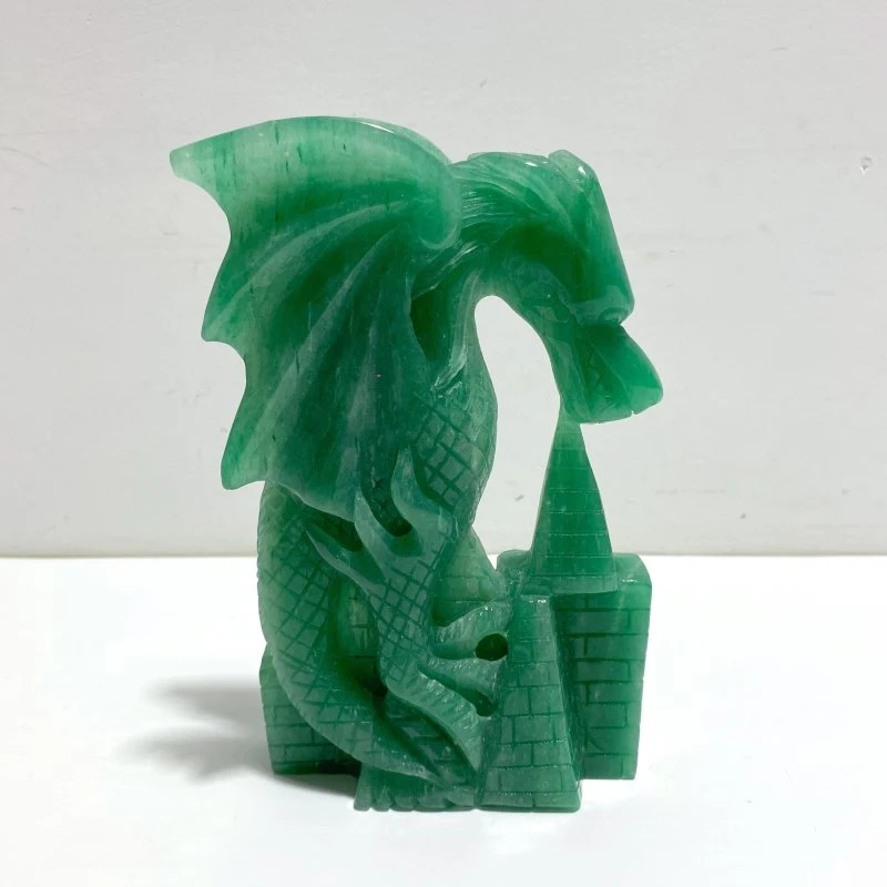 Unique Green Aventurine Flying Dragon Castle Carving #3 - Image 4
